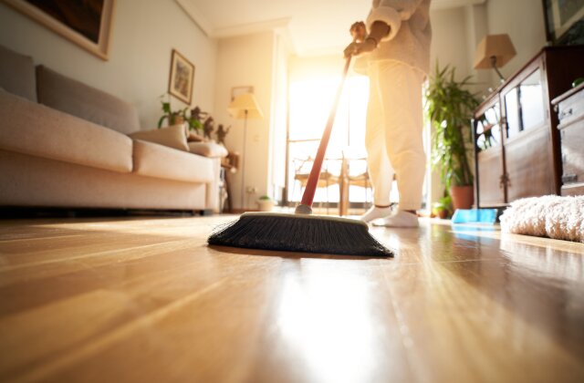 House cleaner mopping the floor.